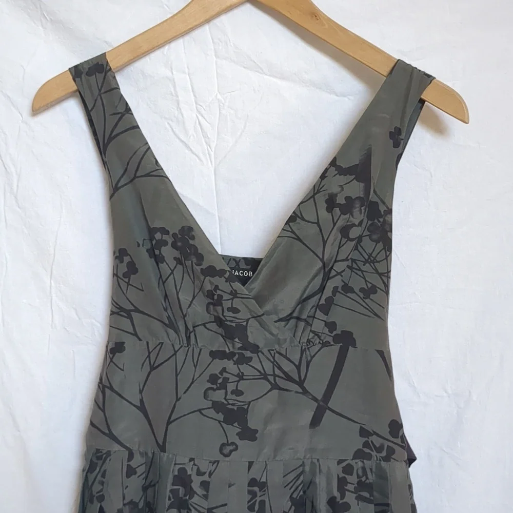 JACOB dress grey silk cotton v-neck sleeveless pleated lined dress 4 - Picture 3 of 12